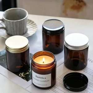 premium amber glass candle jars with screw lids & sealing liners 100g 150g 250g 500g | bastelica