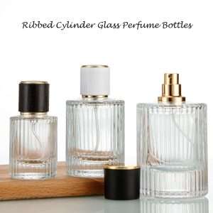 luxury ribbed cylinder glass perfume bottles set 30ml 50ml 100ml | bastelica packaging